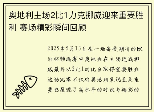奥地利主场2比1力克挪威迎来重要胜利 赛场精彩瞬间回顾